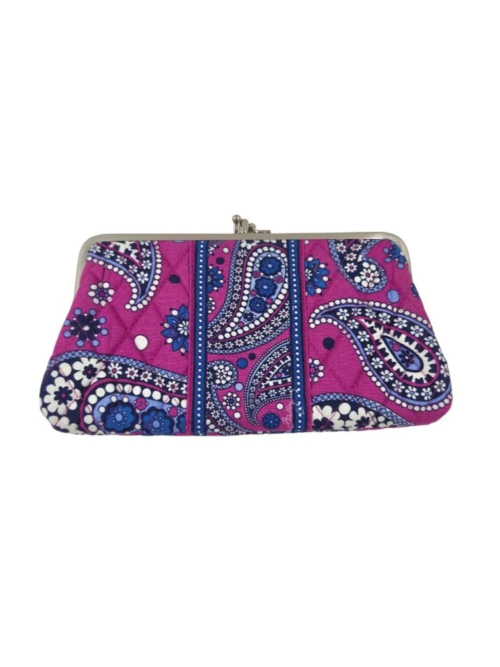 Vera Bradley Wallet Boysenberry Paisley Silver Tone Kiss Lock 2 Sections Retired - Picture 2 of 9